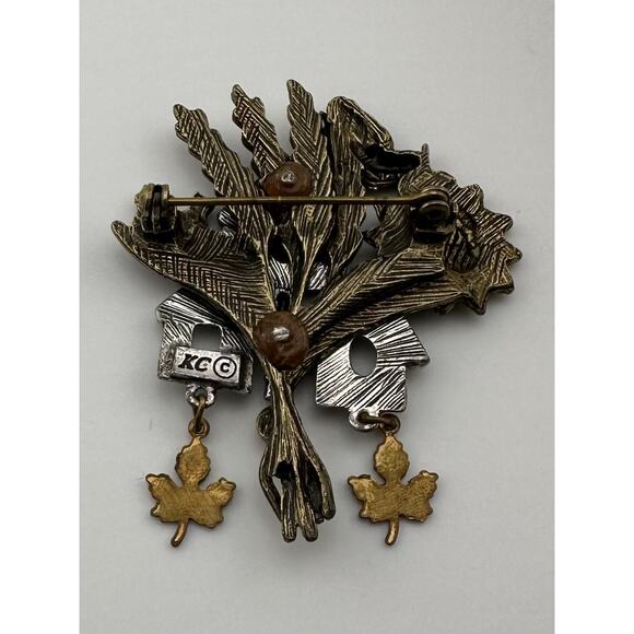 Vinyage Signed KC Kenneth Cole‎ Birdhouse Brooch Sunflower Leaves Bird Fall - Picture 5 of 8